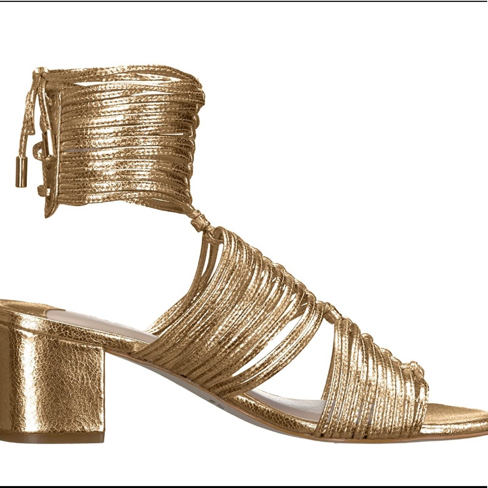 Metallic lace up strapy block heel sandal - gold✨